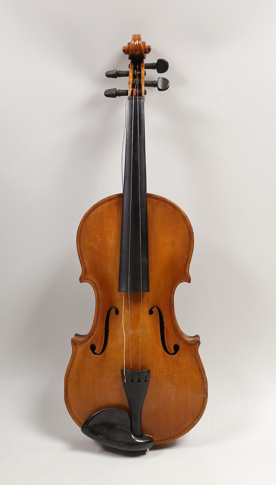 A violin, labelled Luigi Salsedo, with two bows, in case